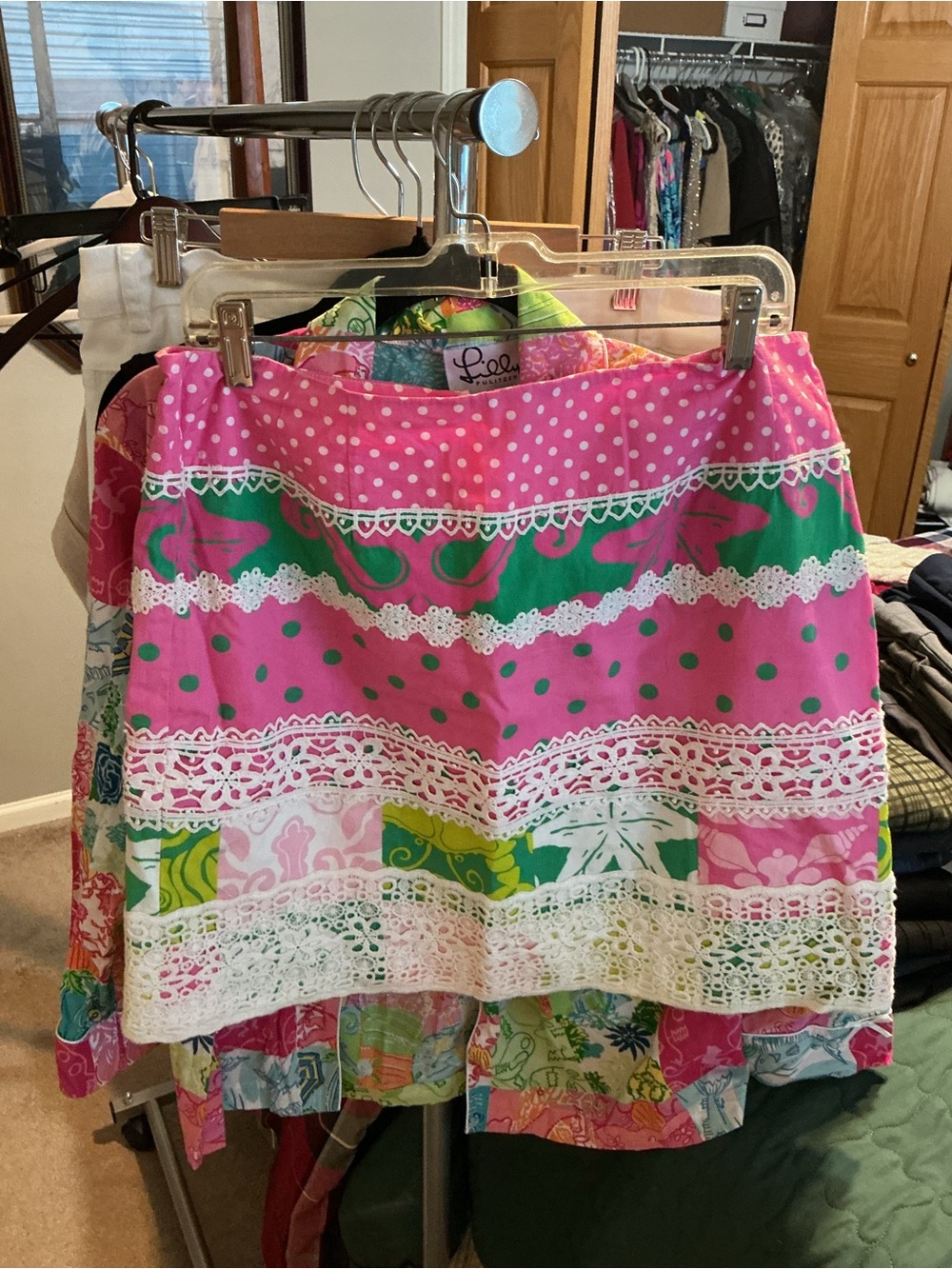 Lilly Pulitzer Pink and Green Patchwork Lace-Trim Mini Skirt - Picture 2 of 4